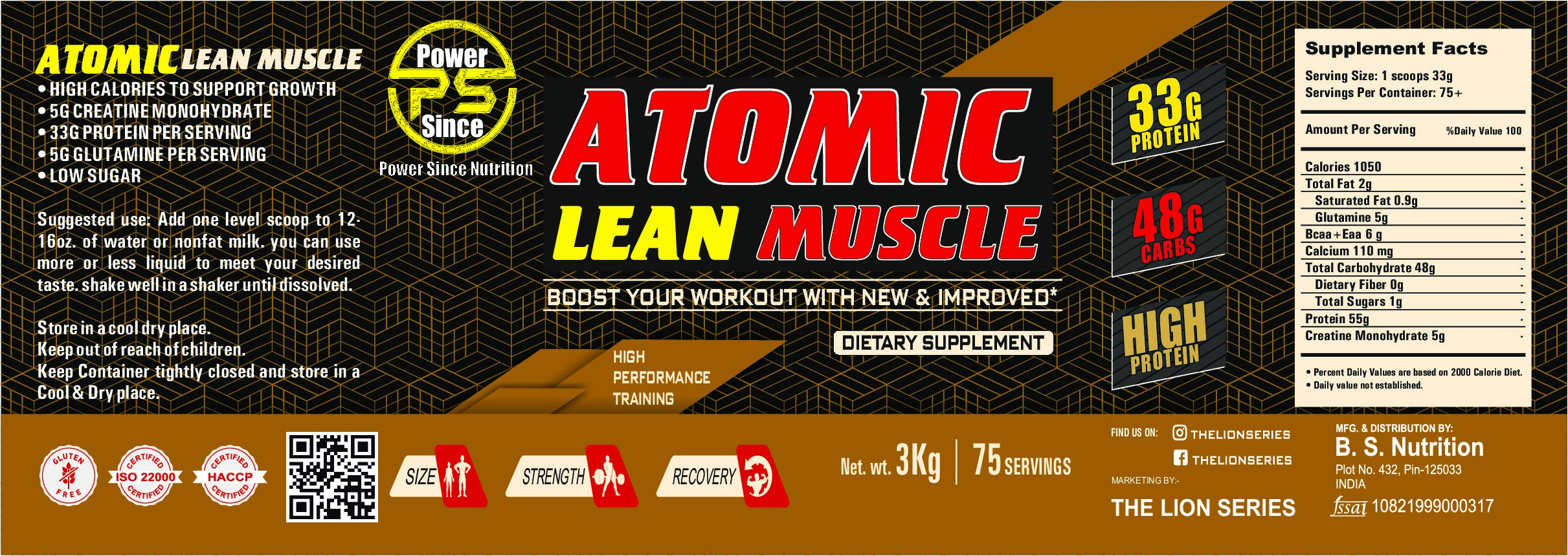 ATOMIC LEAN MUSCLE 3 KG