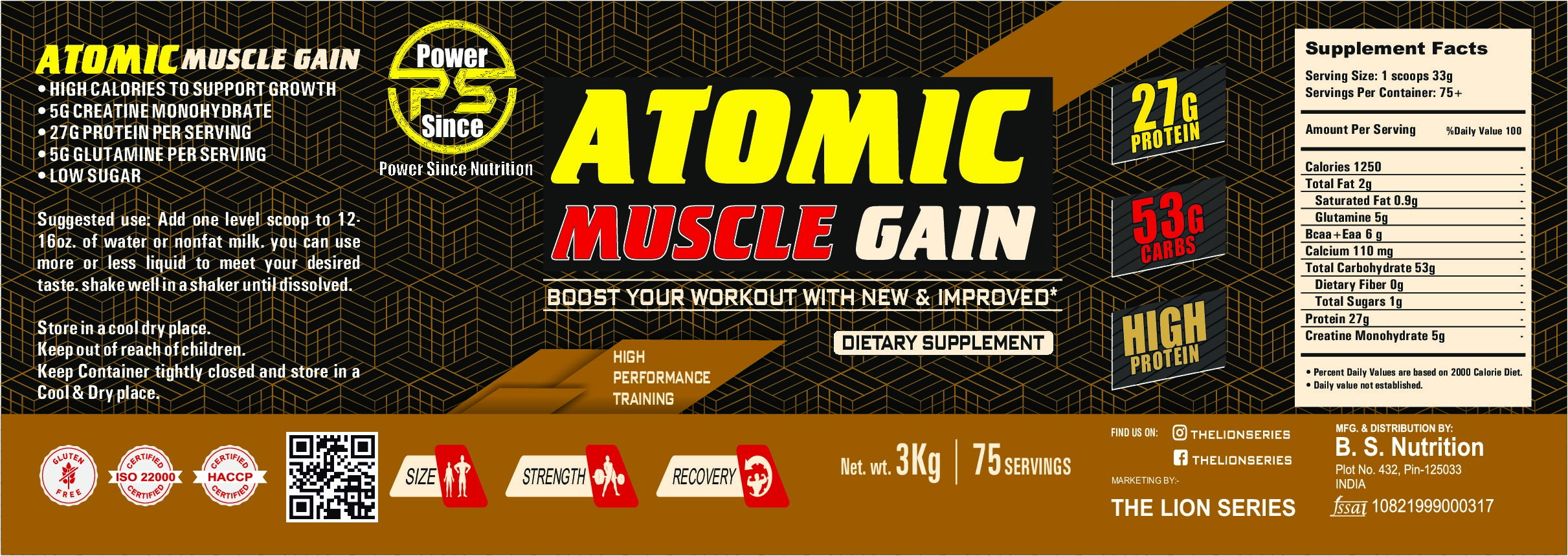 ATOMIC MUSCLE GAIN 3 KG